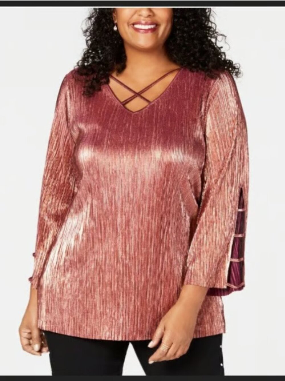 JM Collection plus size Metallic top, copper, 1x